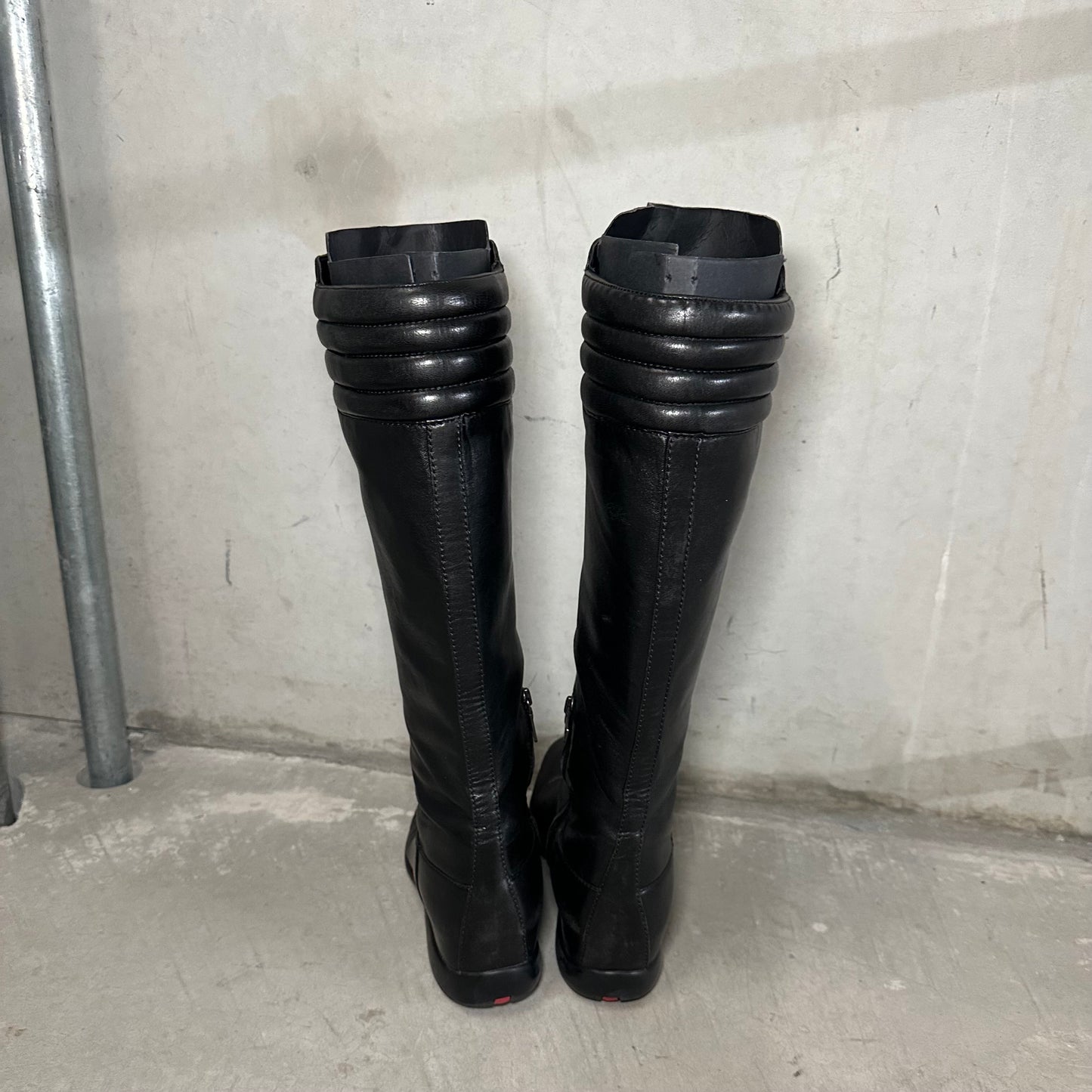 Prada Sport Padded Biker Boots with Hidden Wedge (37.5)