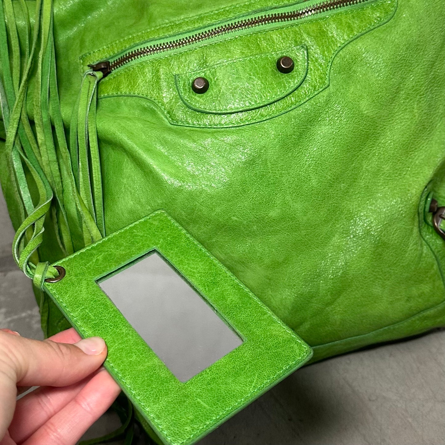 Balenciaga Rare Apple Green 'Day Editor' Motorcycle Bag