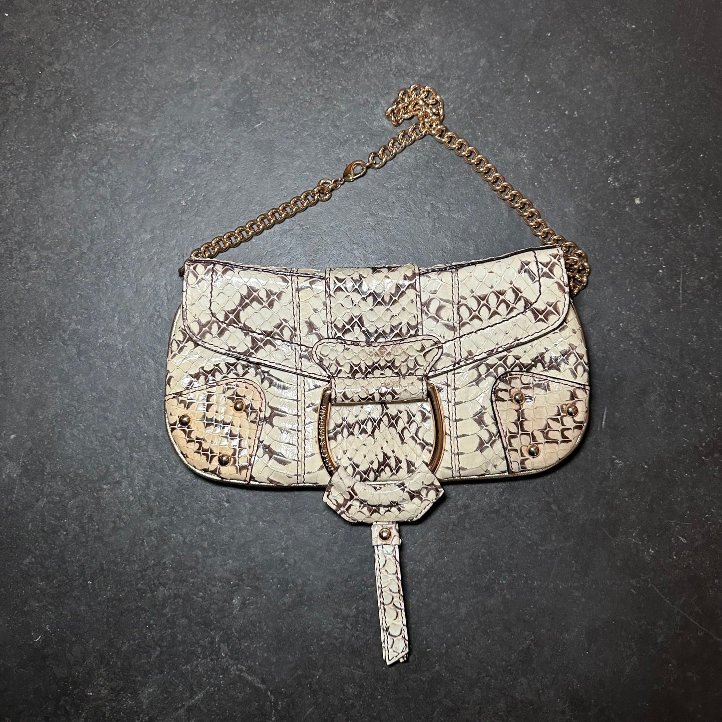 Dolce & Gabbana Python Flap Front Shoulder Bag
