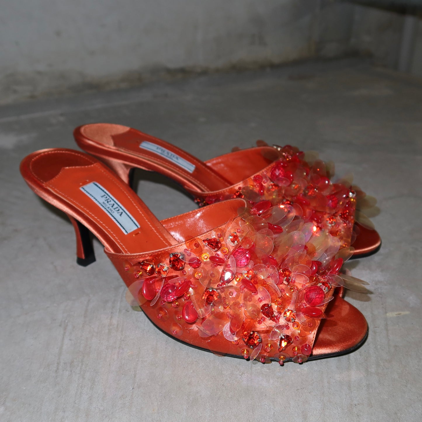 Prada Orange Sequin Kitten Heels (38)