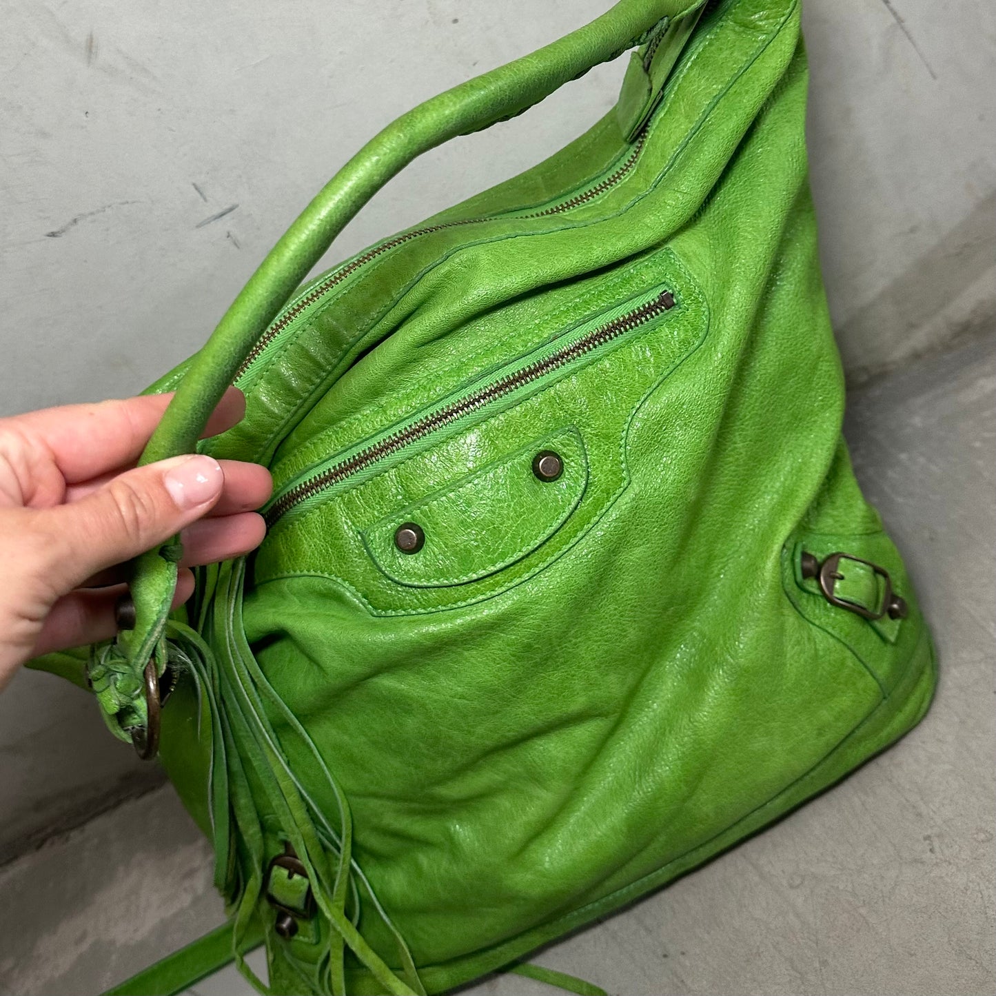 Balenciaga Rare Apple Green 'Day Editor' Motorcycle Bag