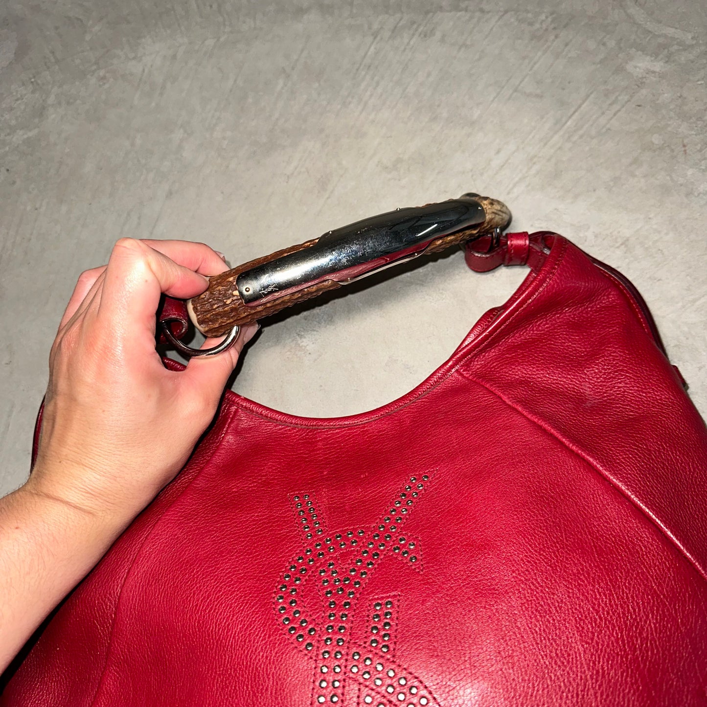 YSL Red Mombasa with Studded Logo