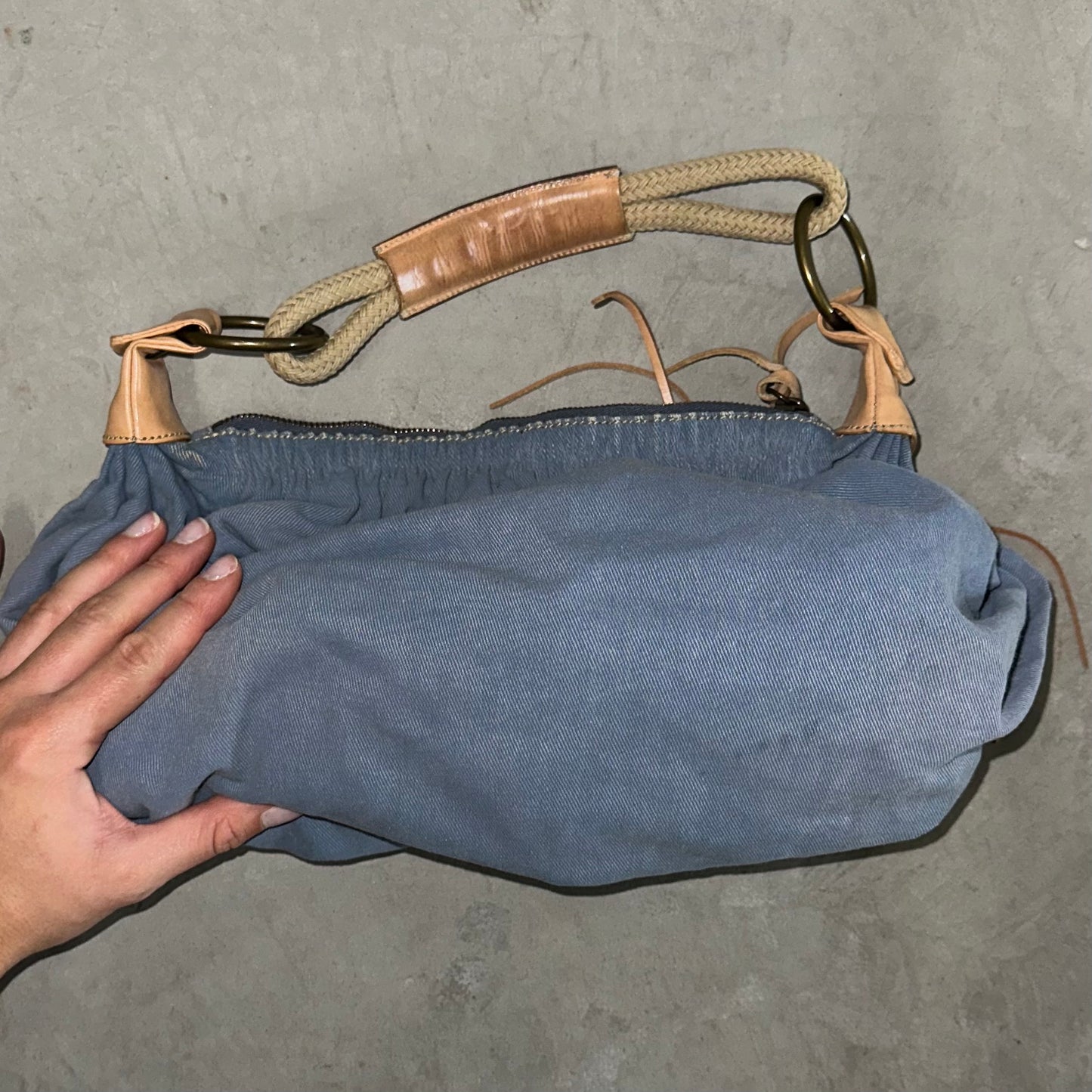 Miu Miu Denim Bag with Flower Appliqué
