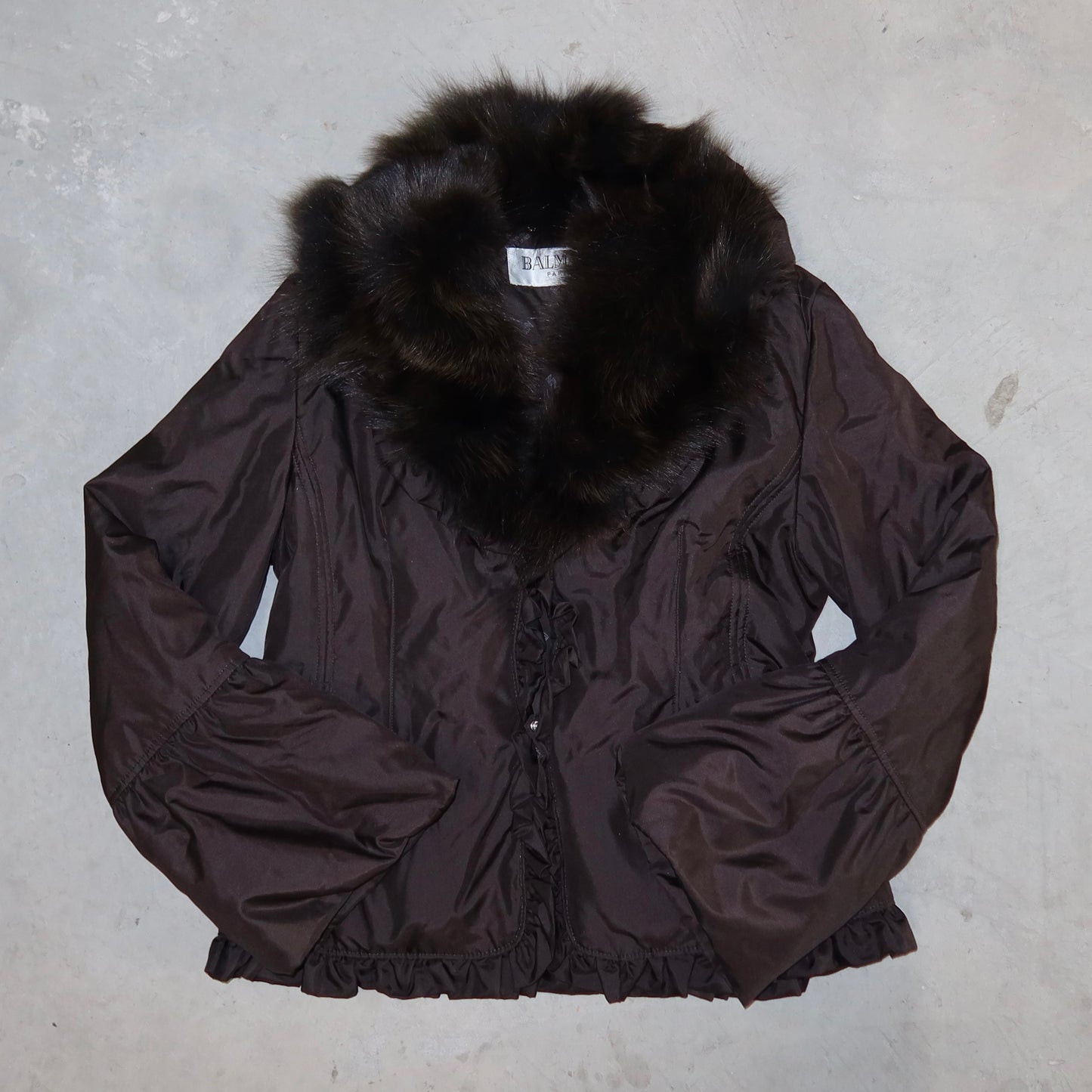 Balmain Brown Nylon and Fur Coat