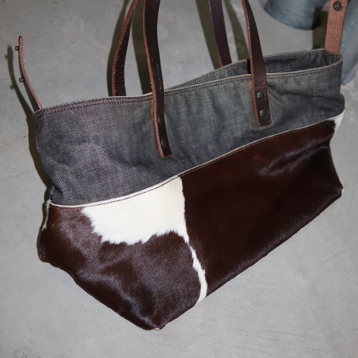 Miu Miu Cowhide and Denim Tote Bag