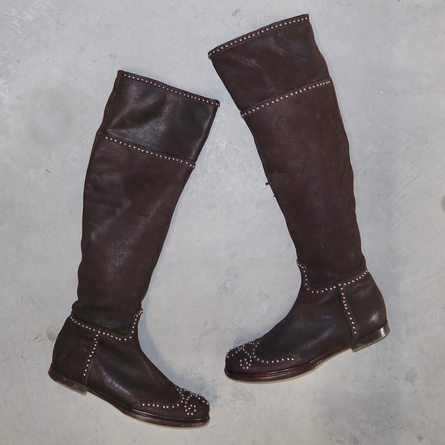 Miu Miu Brown Leather Studded Boots (37)