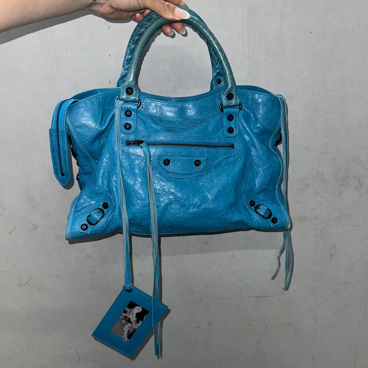 Balenciaga Motorcycle Bag in Bright Blue