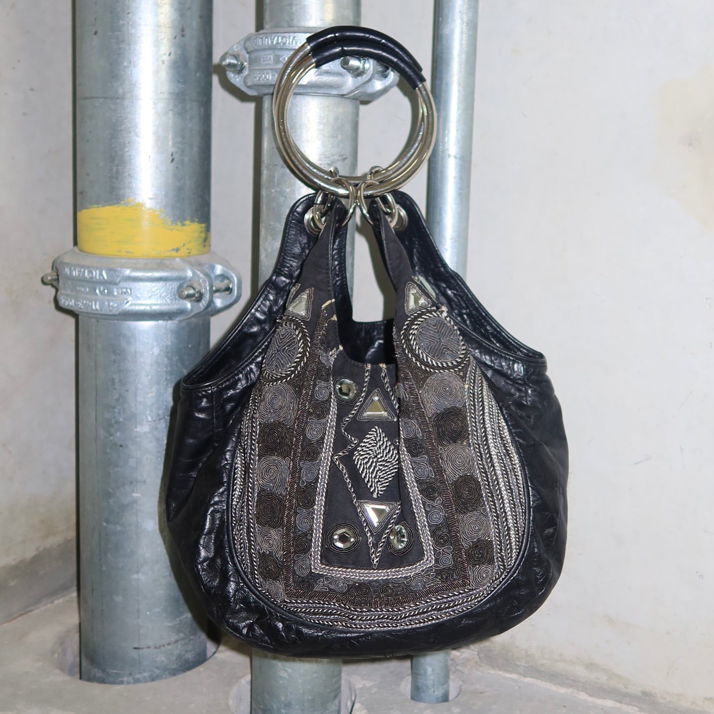 Chloé Black Leather Tapestry Nile Bracelet Bag