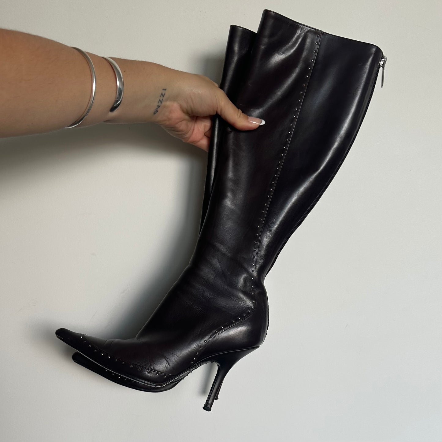 Dior Brown Leather Studded Boots (37.5)