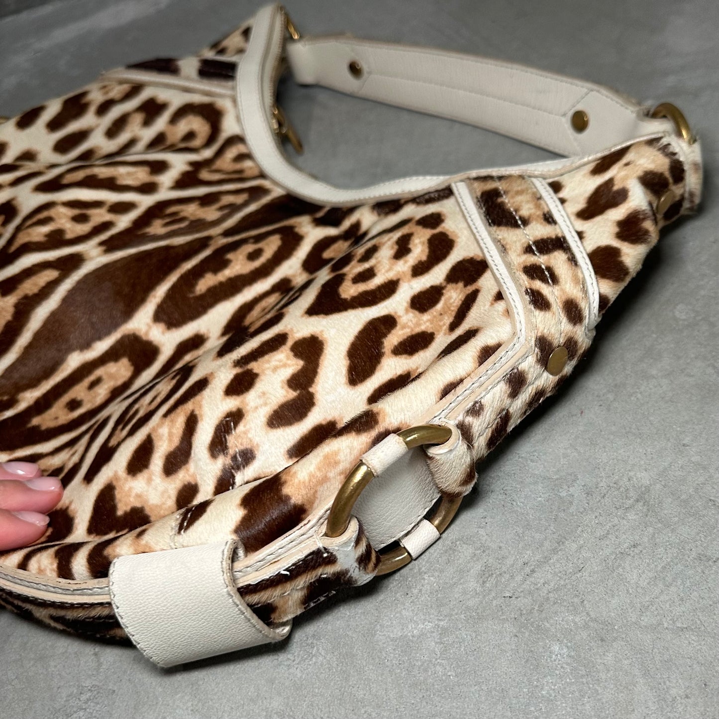 YSL Leopard Print Cowhide Crescent Bag