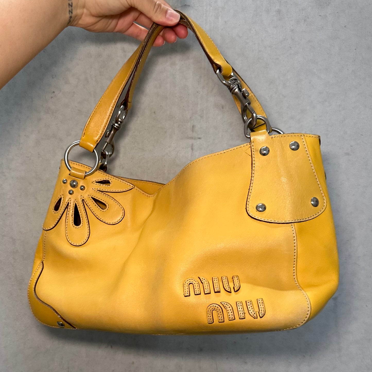 Miu Miu Yellow Logo Shoulder Bag