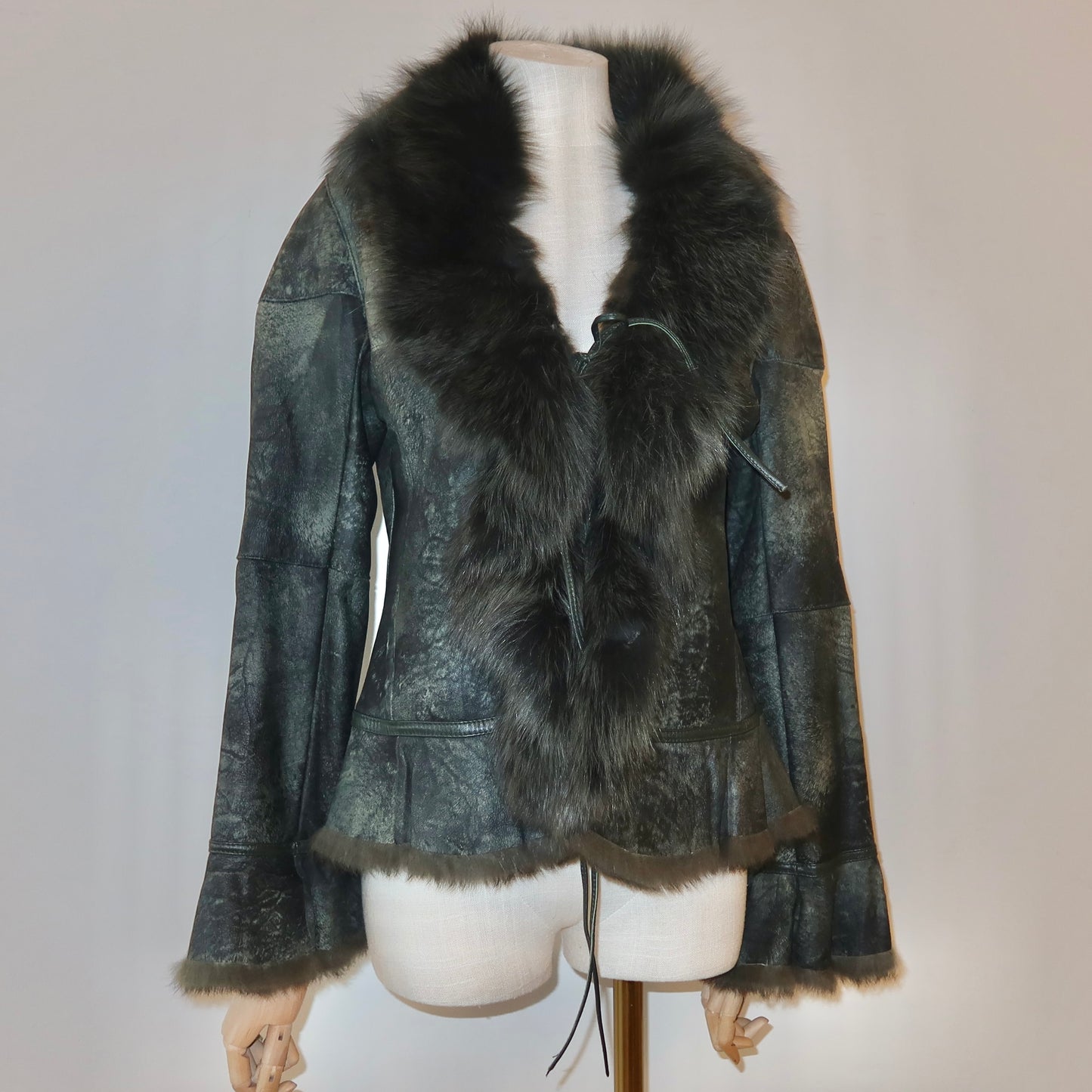 Vintage Green Leather and Real Fur Coat