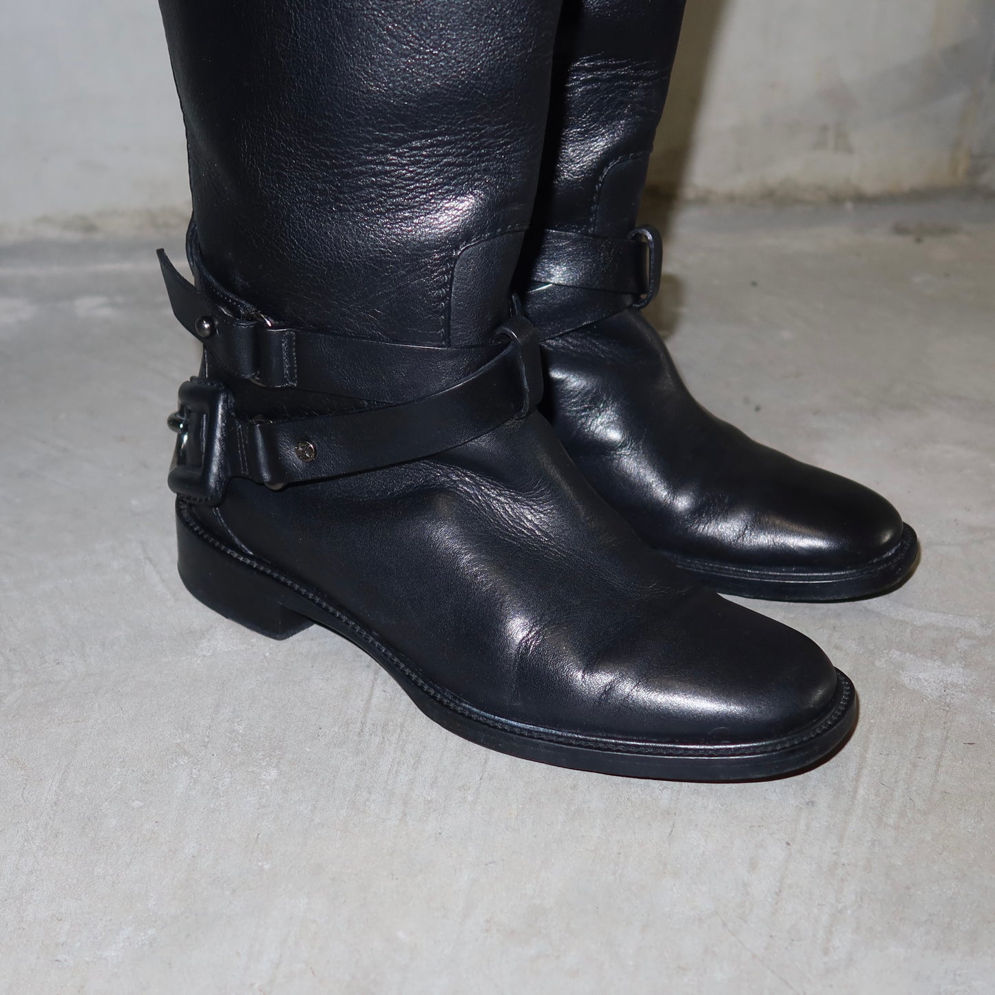 Celine Black Leather Horse-Bit Boots (37)
