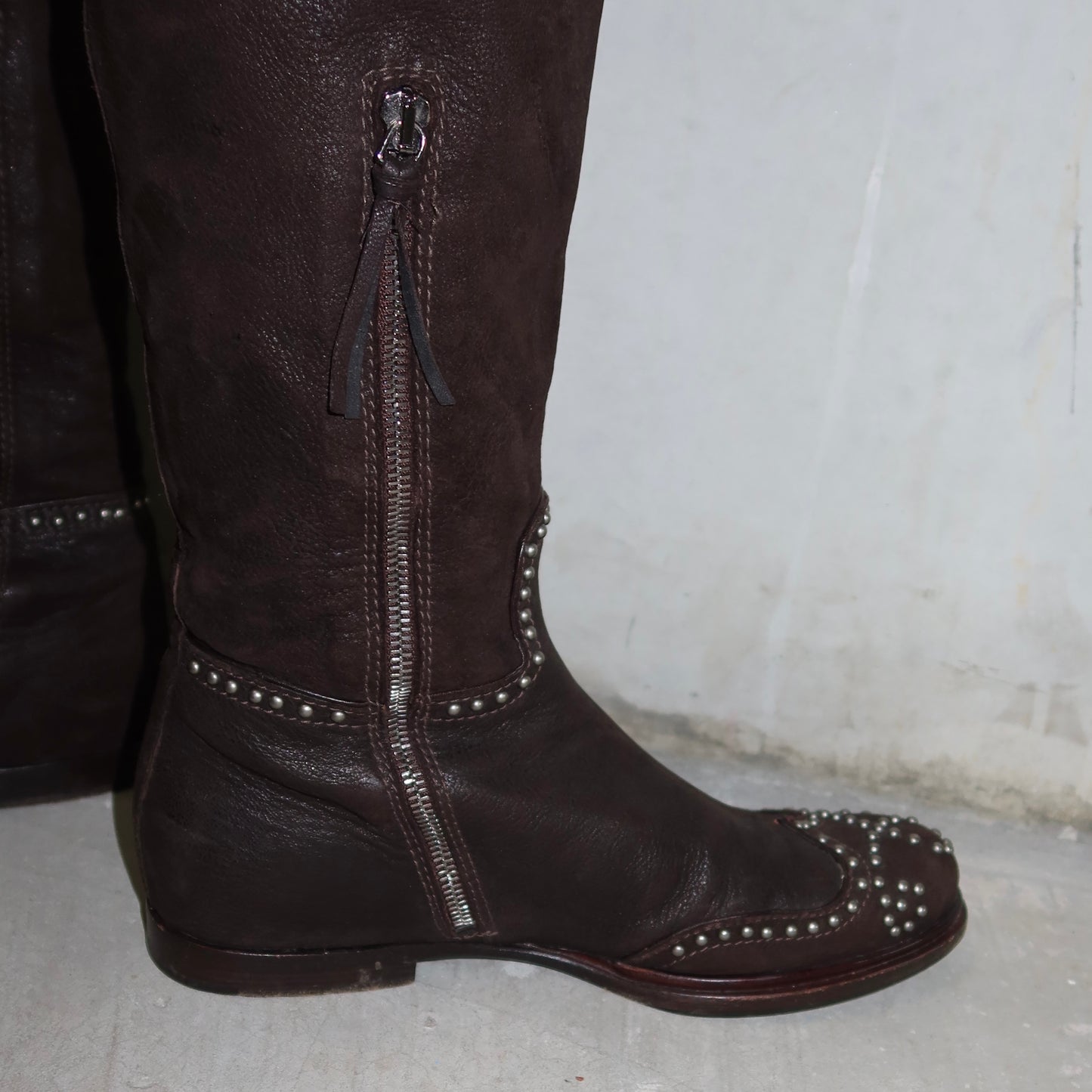 Miu Miu Brown Leather Studded Boots (37)