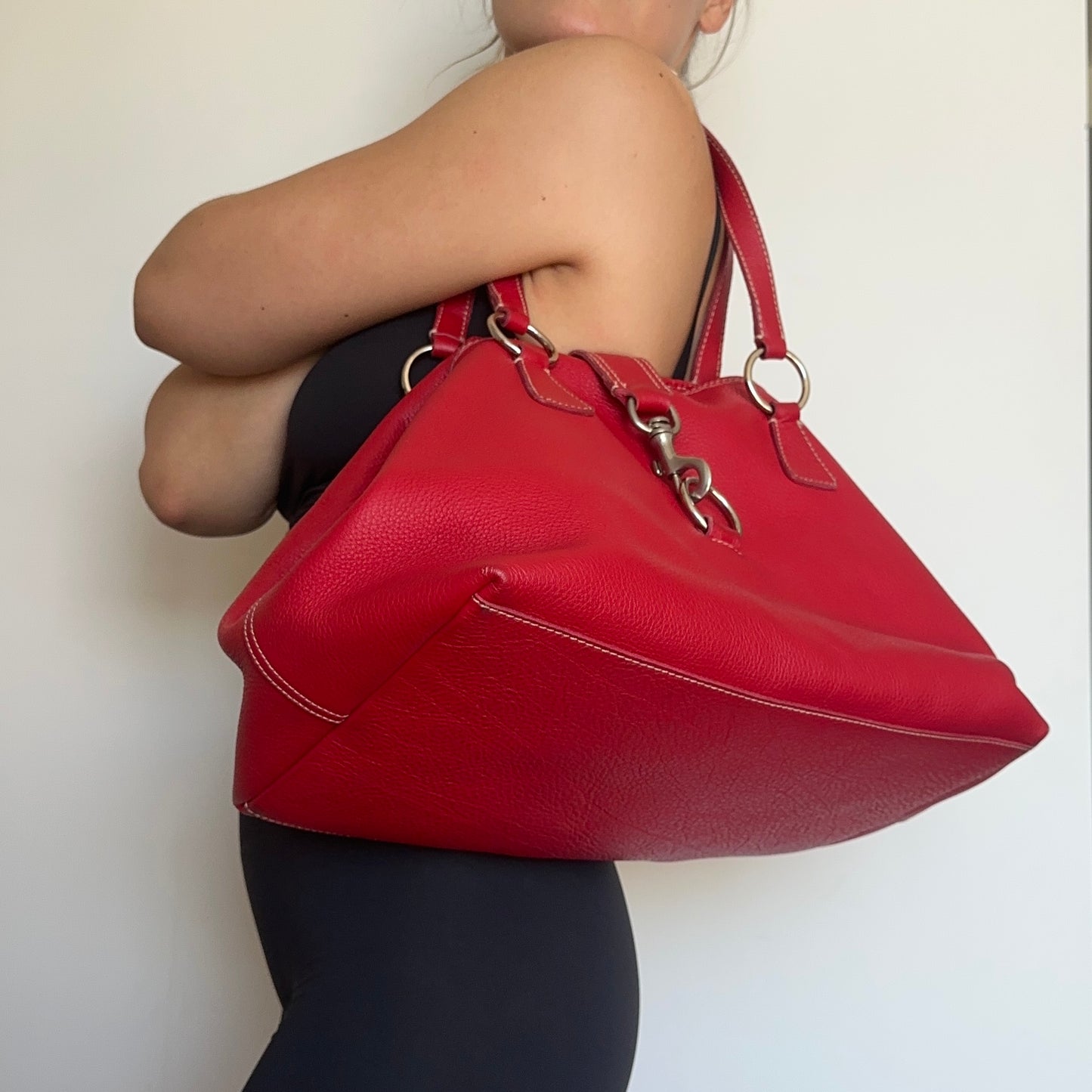 Miu Miu Red Leather Clasp Front Tote
