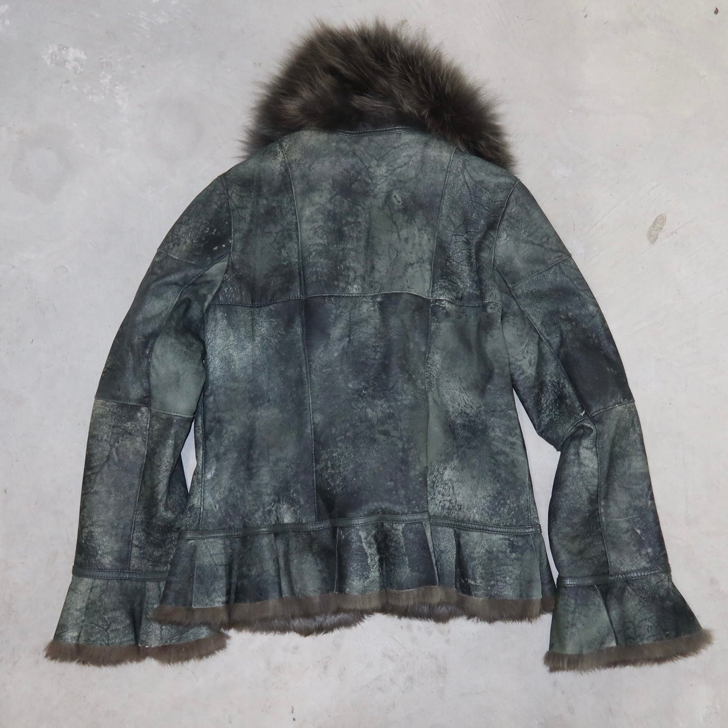 Vintage Green Fur and Leather Jacket