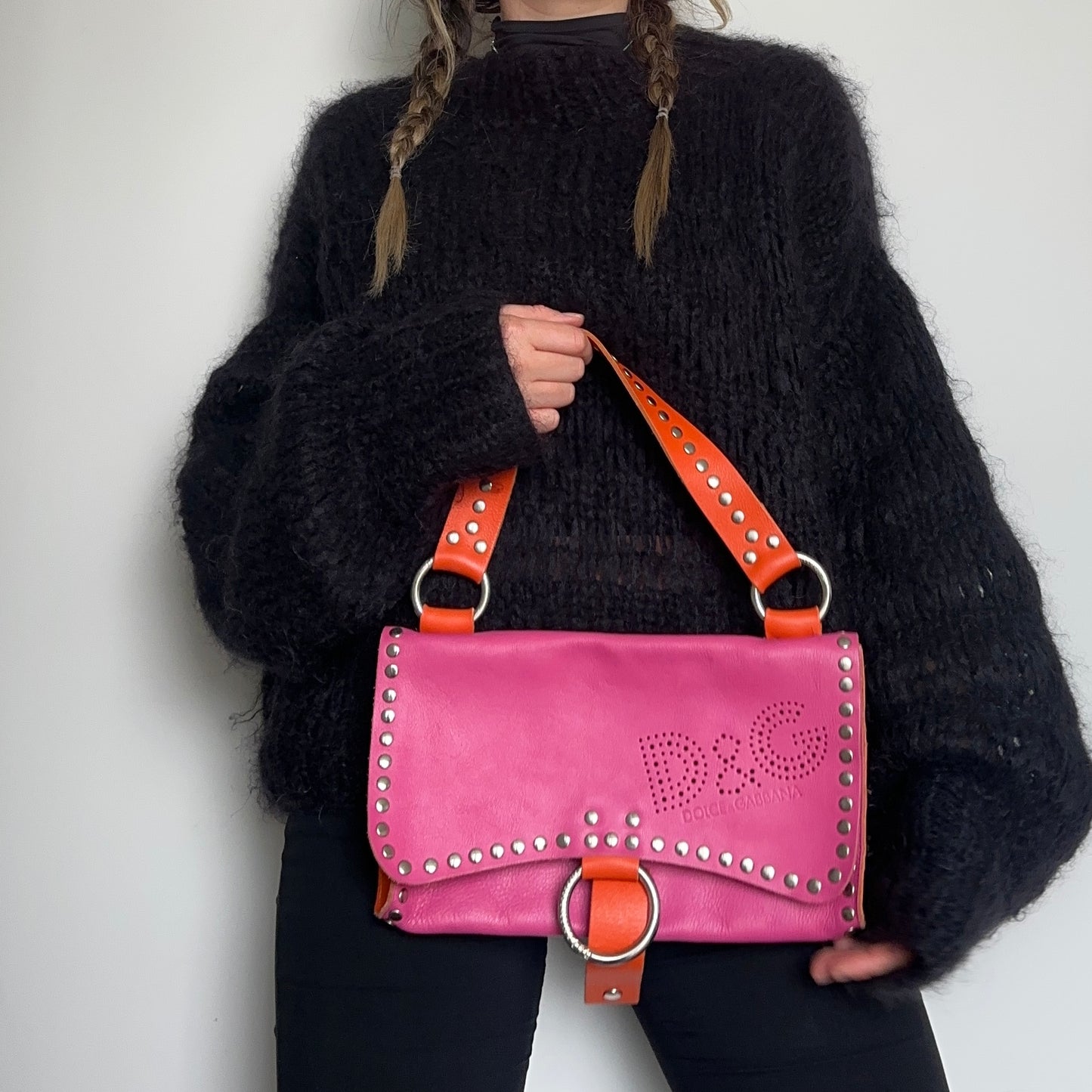 D&G Pink and Orange Leather Shoulder Bag