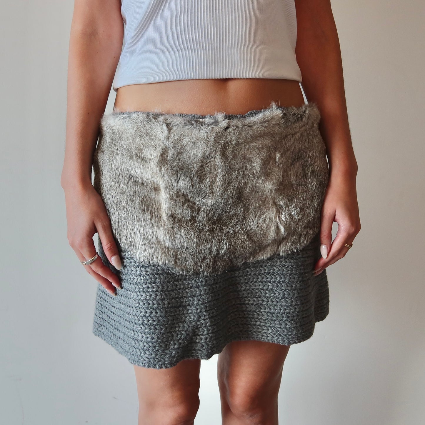 Vintage Cable Knit and Rabbit Fur Skirt