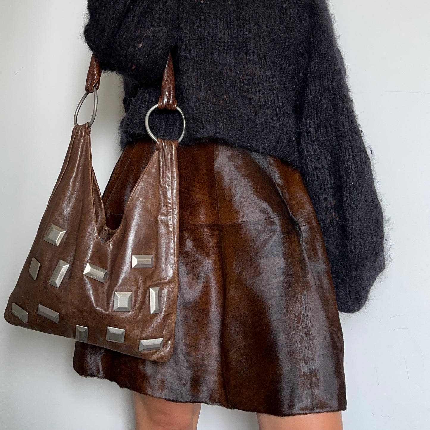 Marni Brown Leather Studded Bag