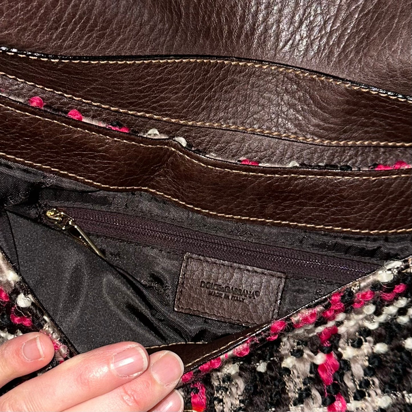 Dolce & Gabbana Large Tweed and Leather Flap Front Handbag