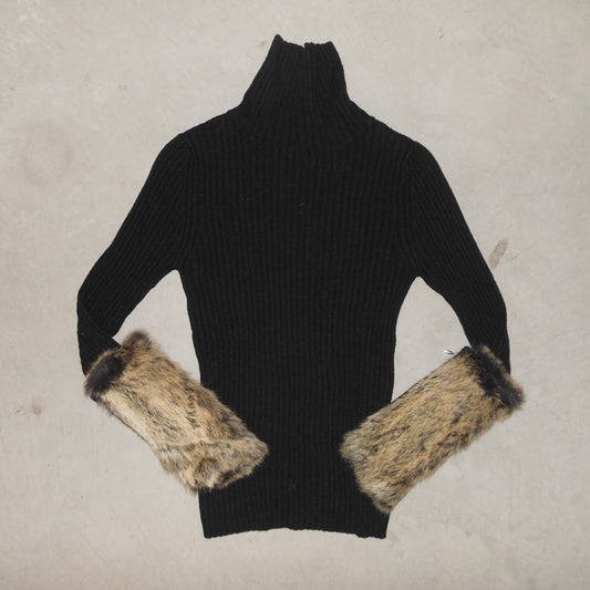 Jean Paul Gaultier Turtle Neck with Rabbit Fur Cuffs