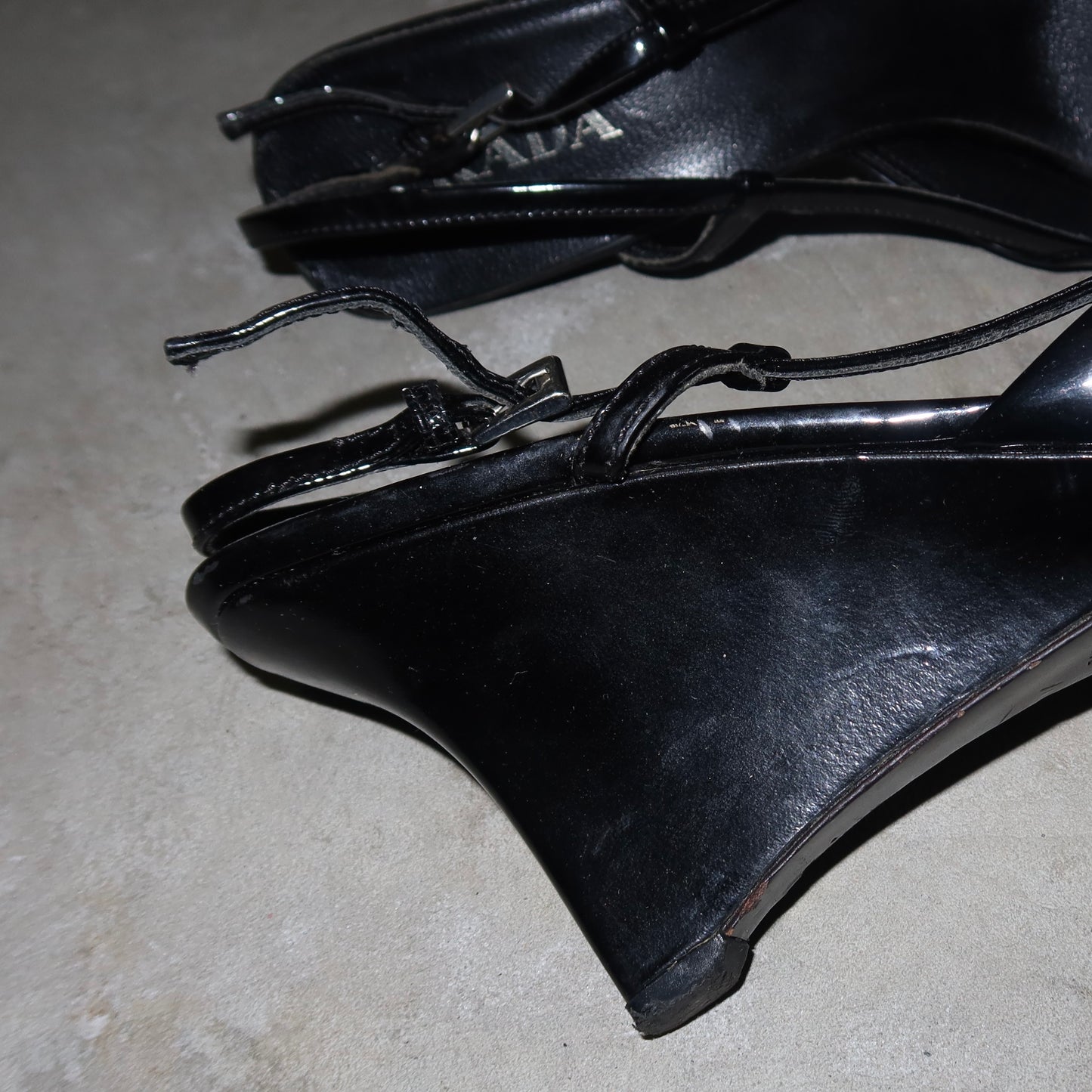 Prada Patent Peep Toe Wedges (38.5)