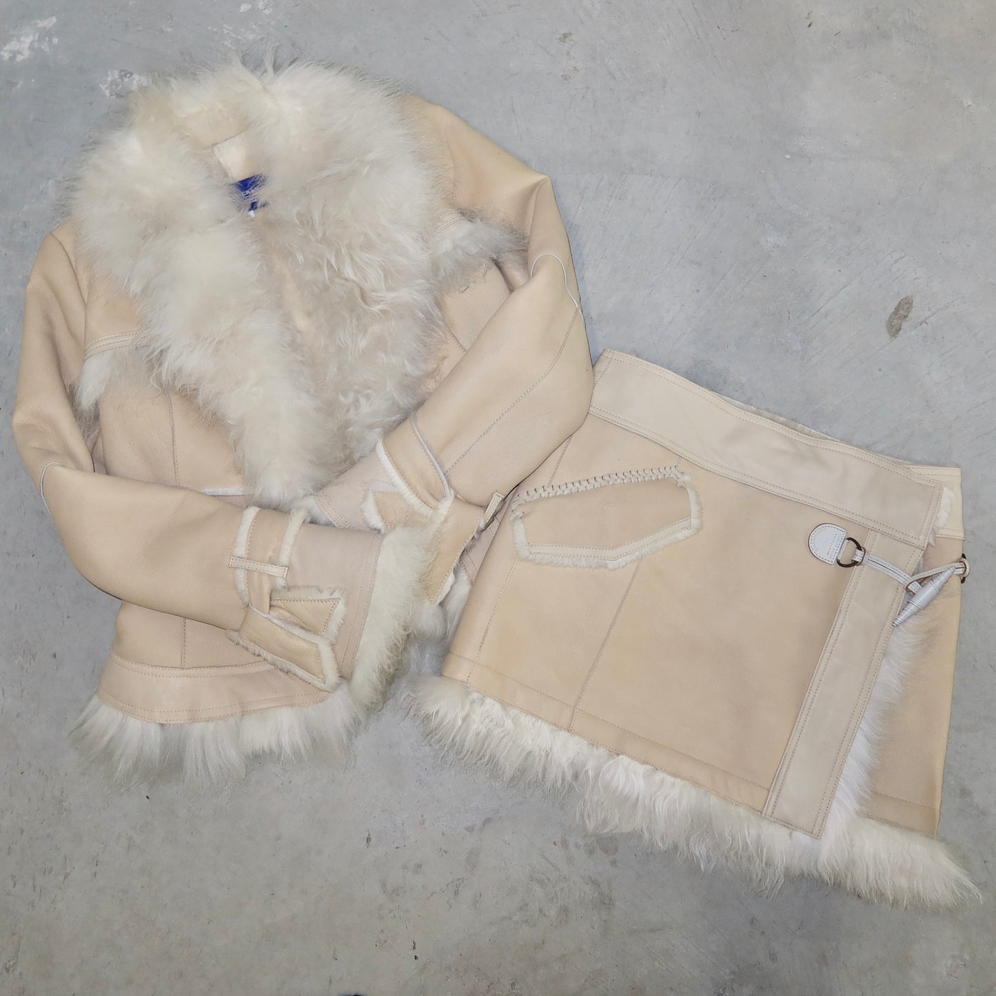Burberry Shearling Coat and Skirt Set