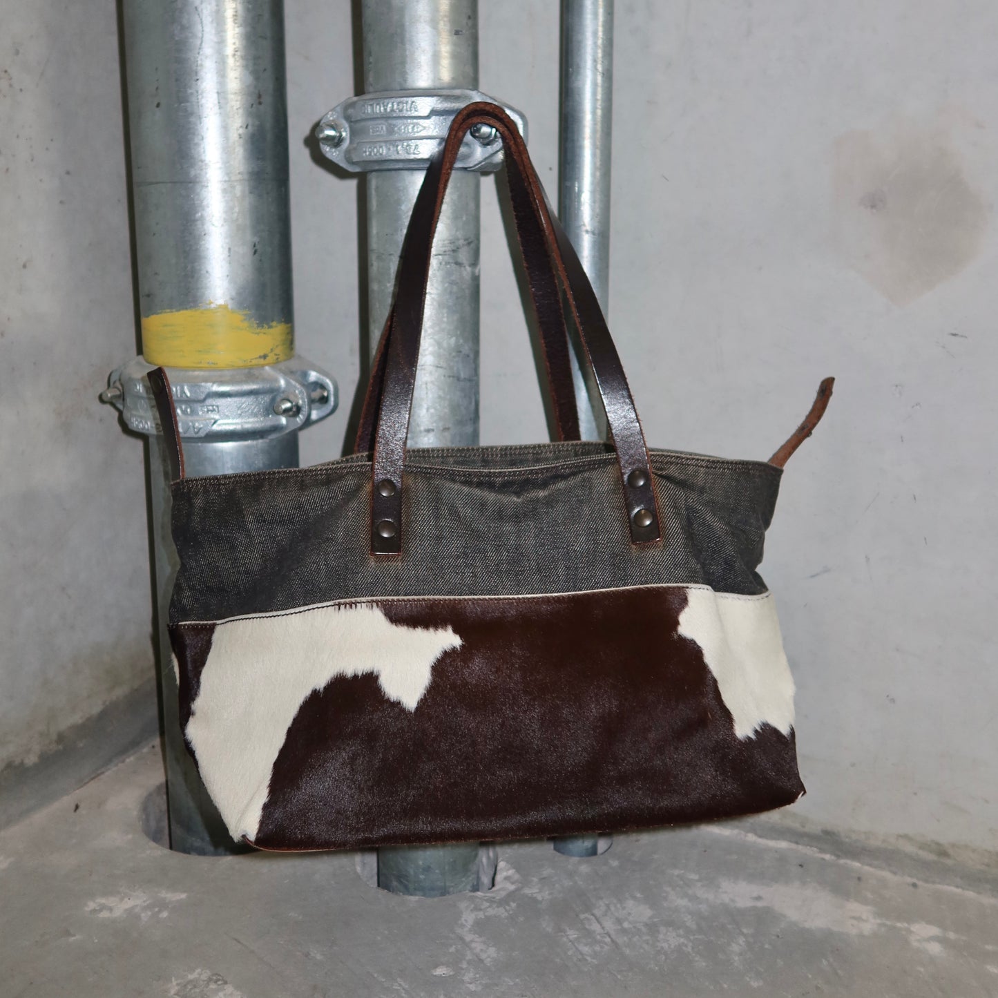 Miu Miu Cowhide and Denim Tote Bag