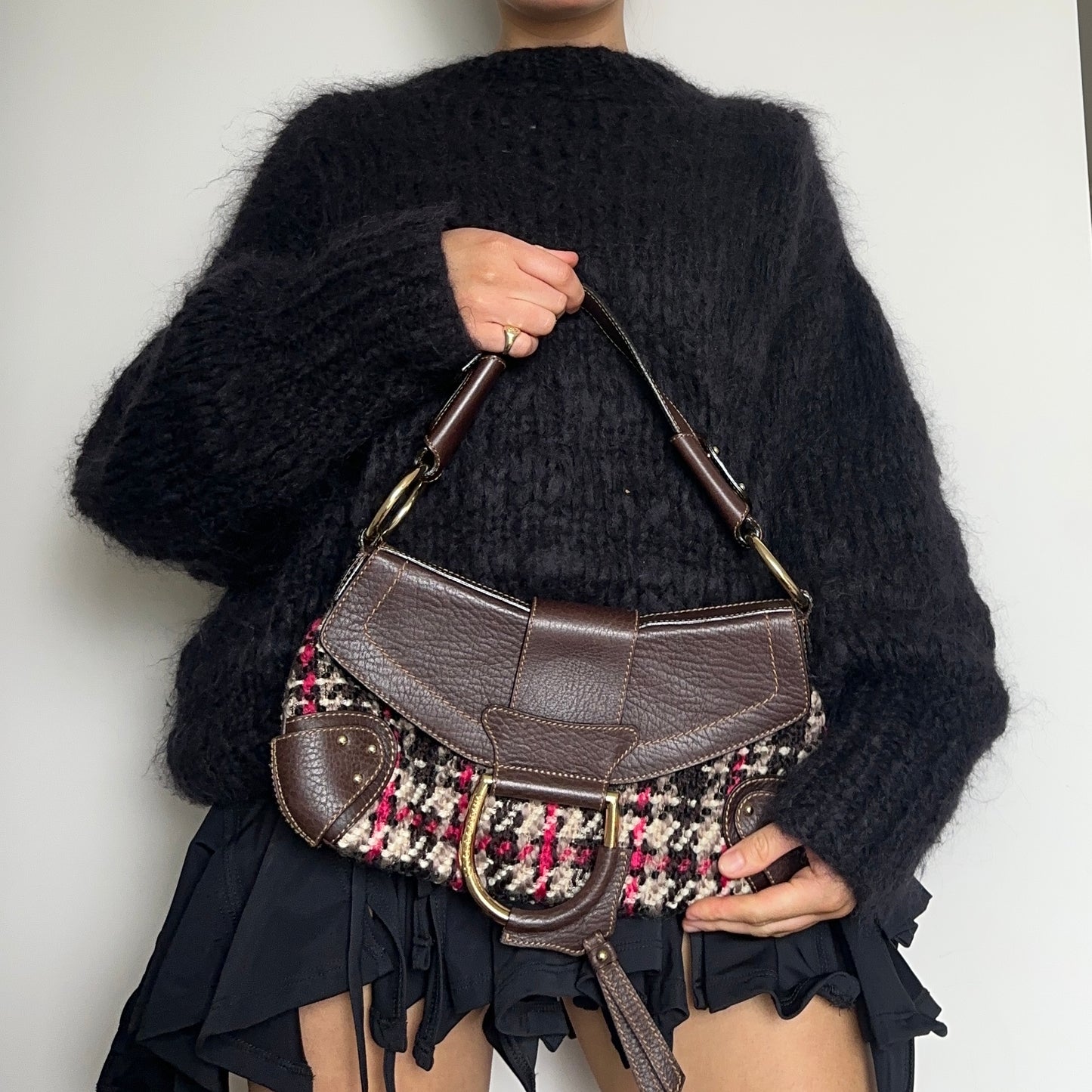 Dolce & Gabbana Large Tweed and Leather Flap Front Handbag