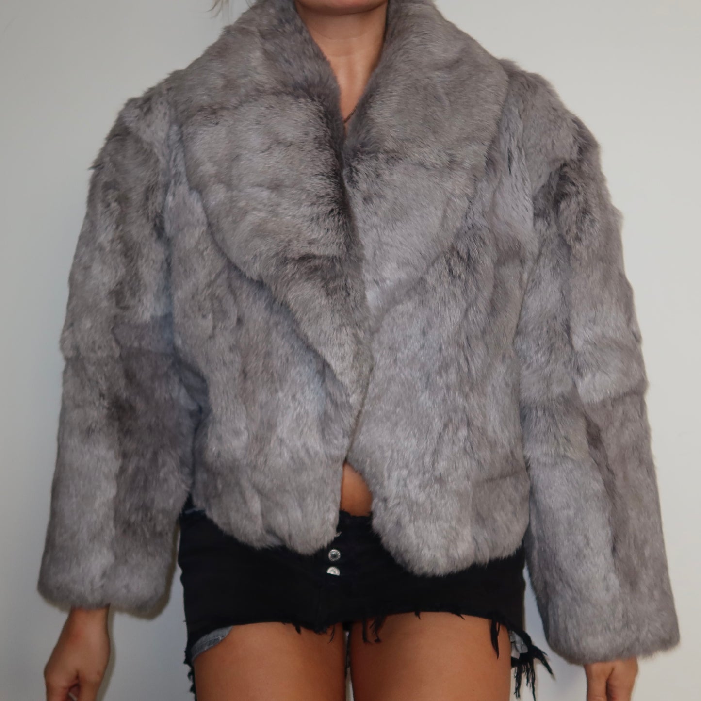 Vintage Grey Oversized Rabbit Fur Jacket