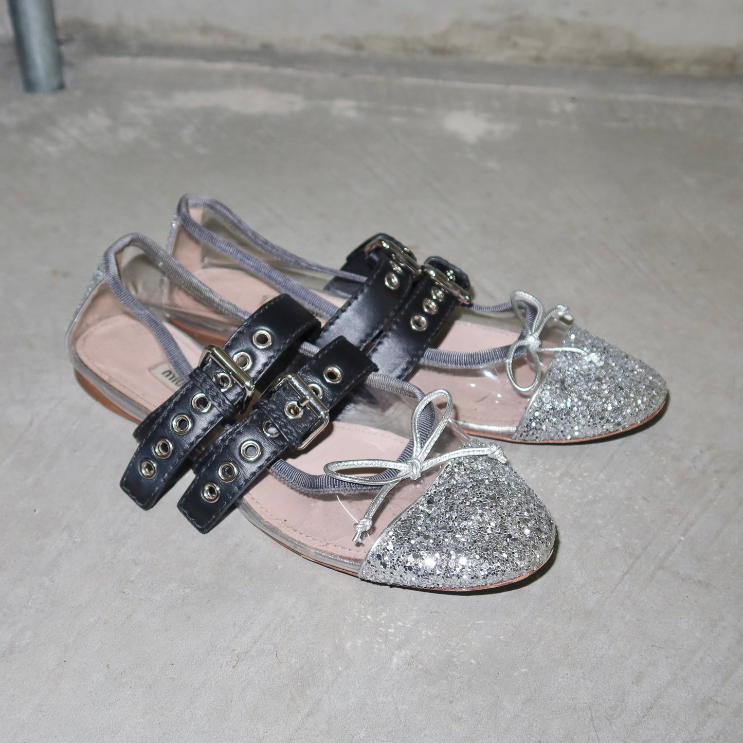 Miu Miu Perspex and Glitter Ballet Flats (37.5)