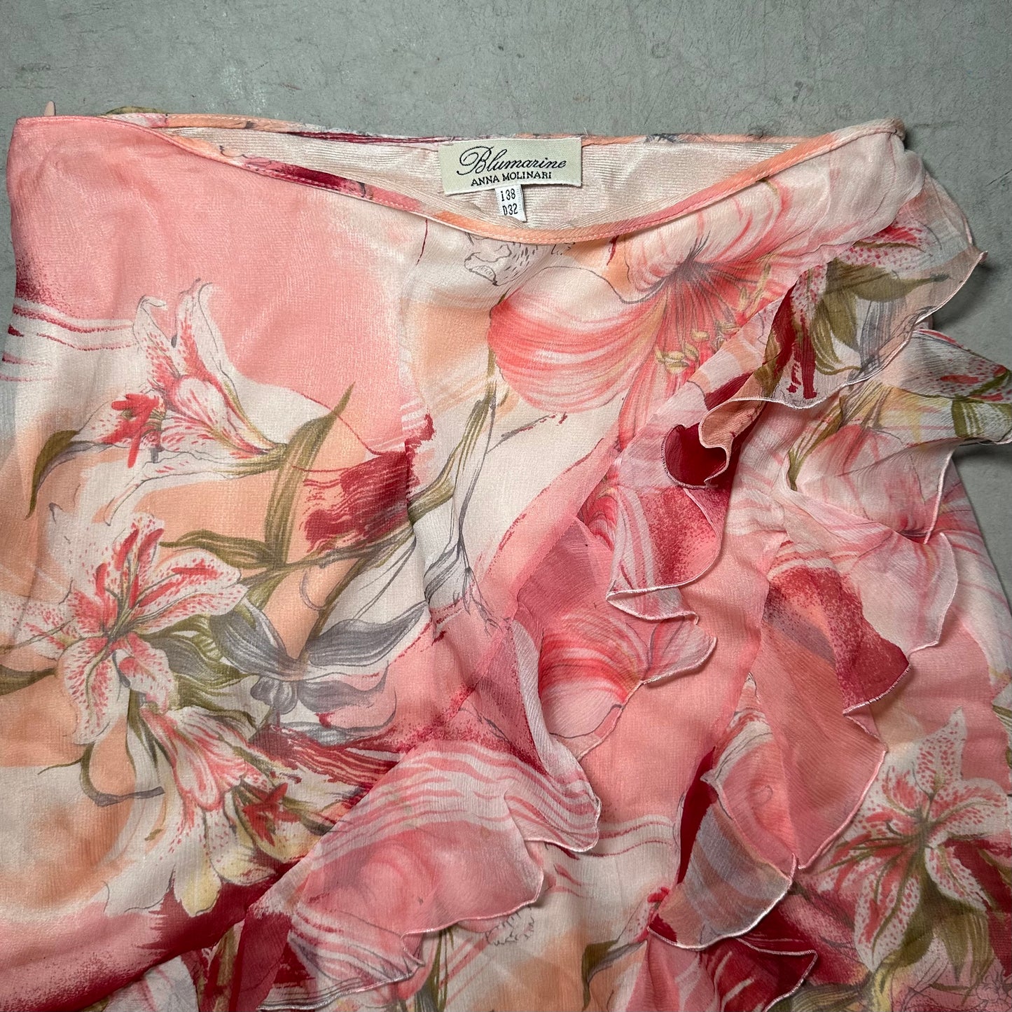 Blumarine 90’s Floral Silk Ruffle Skirt