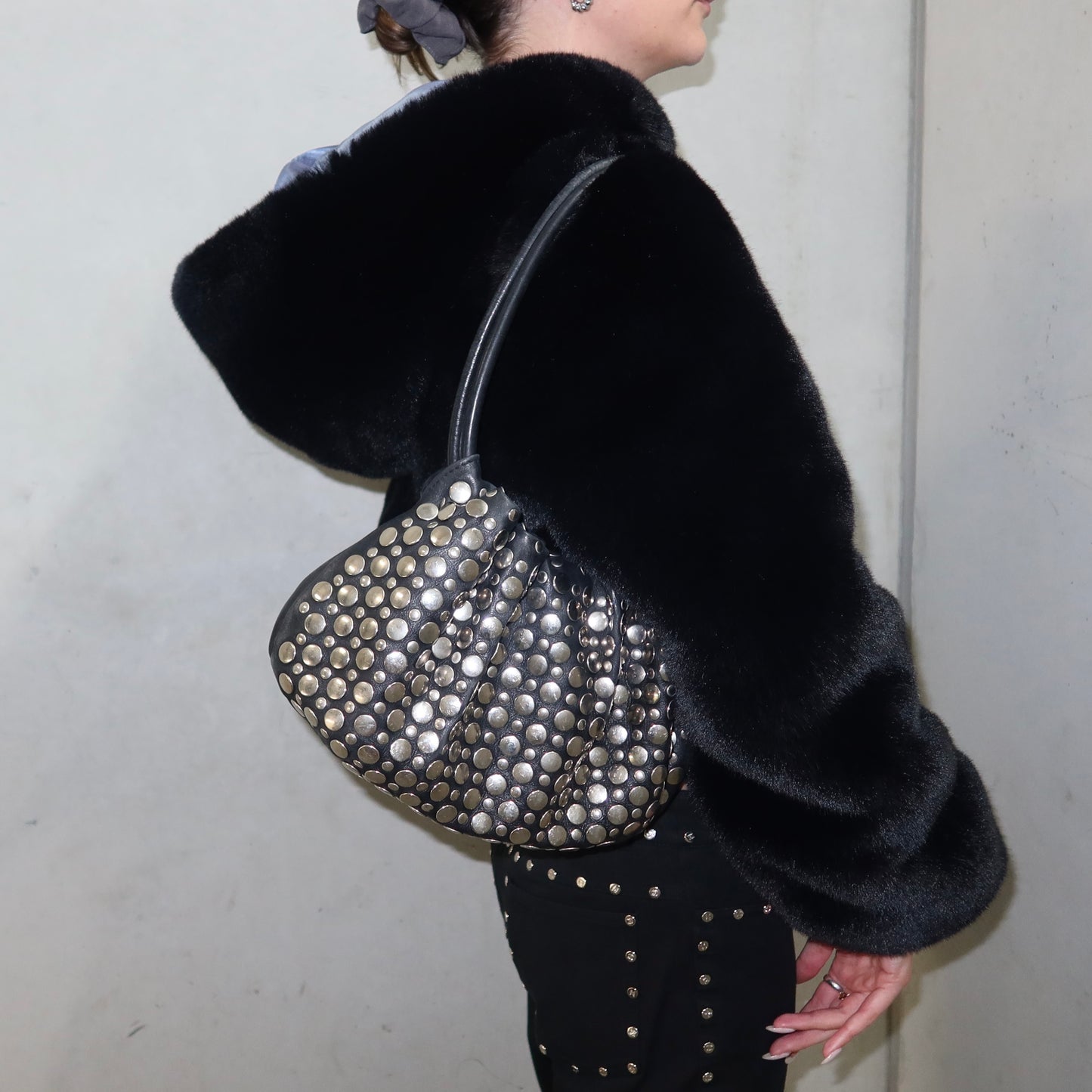 Sonia Rykiel Black Leather Domino Bag