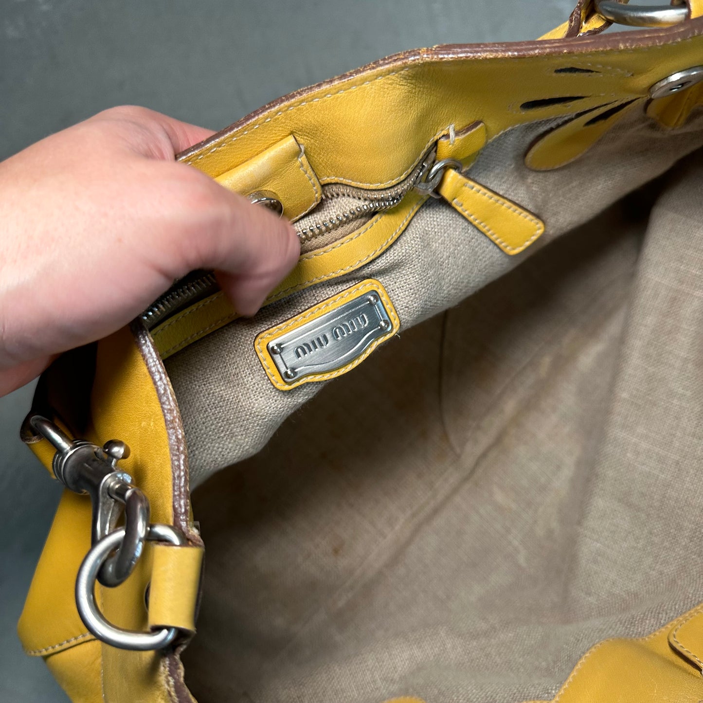 Miu Miu Yellow Logo Shoulder Bag
