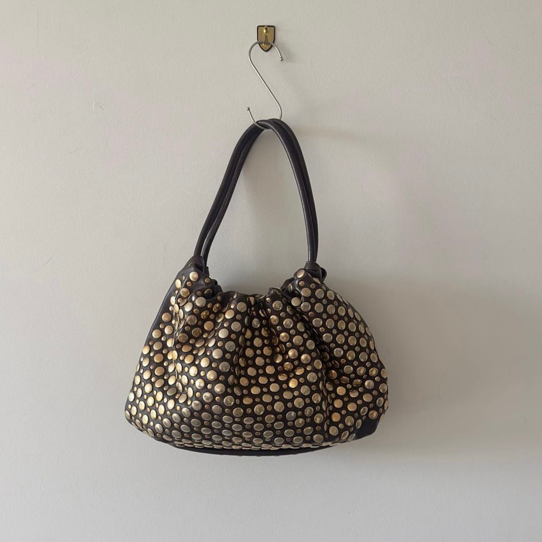 Sonia Rykiel Large Brown Leather Domino Bag