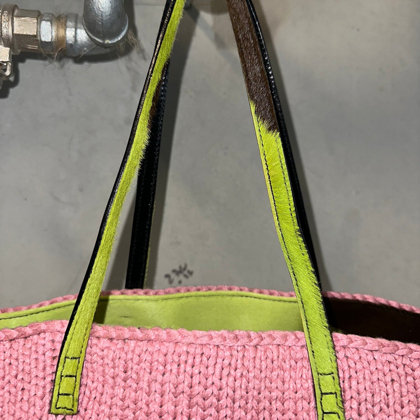 Fendi Rare Floral Knit and Cowhide Tote