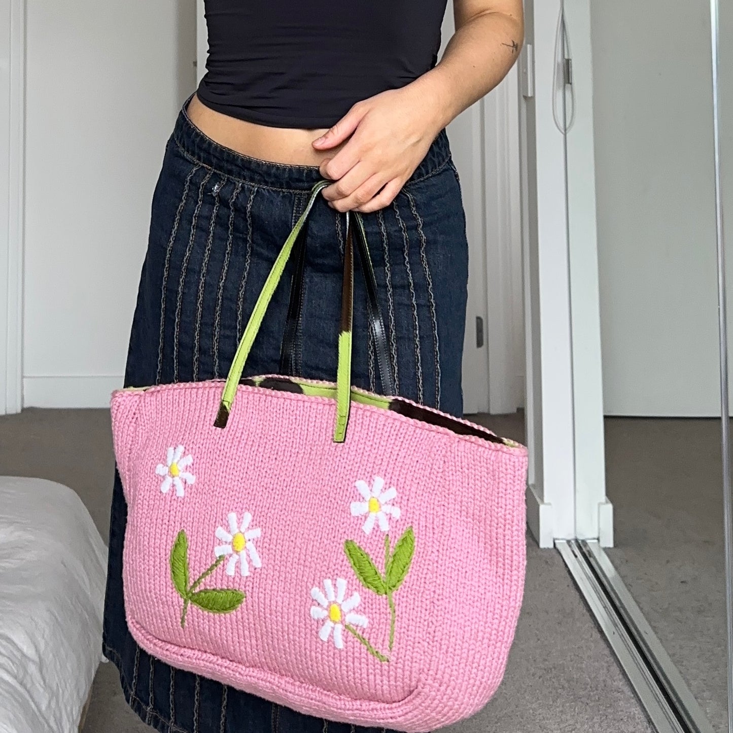 Fendi Rare Floral Knit and Cowhide Tote