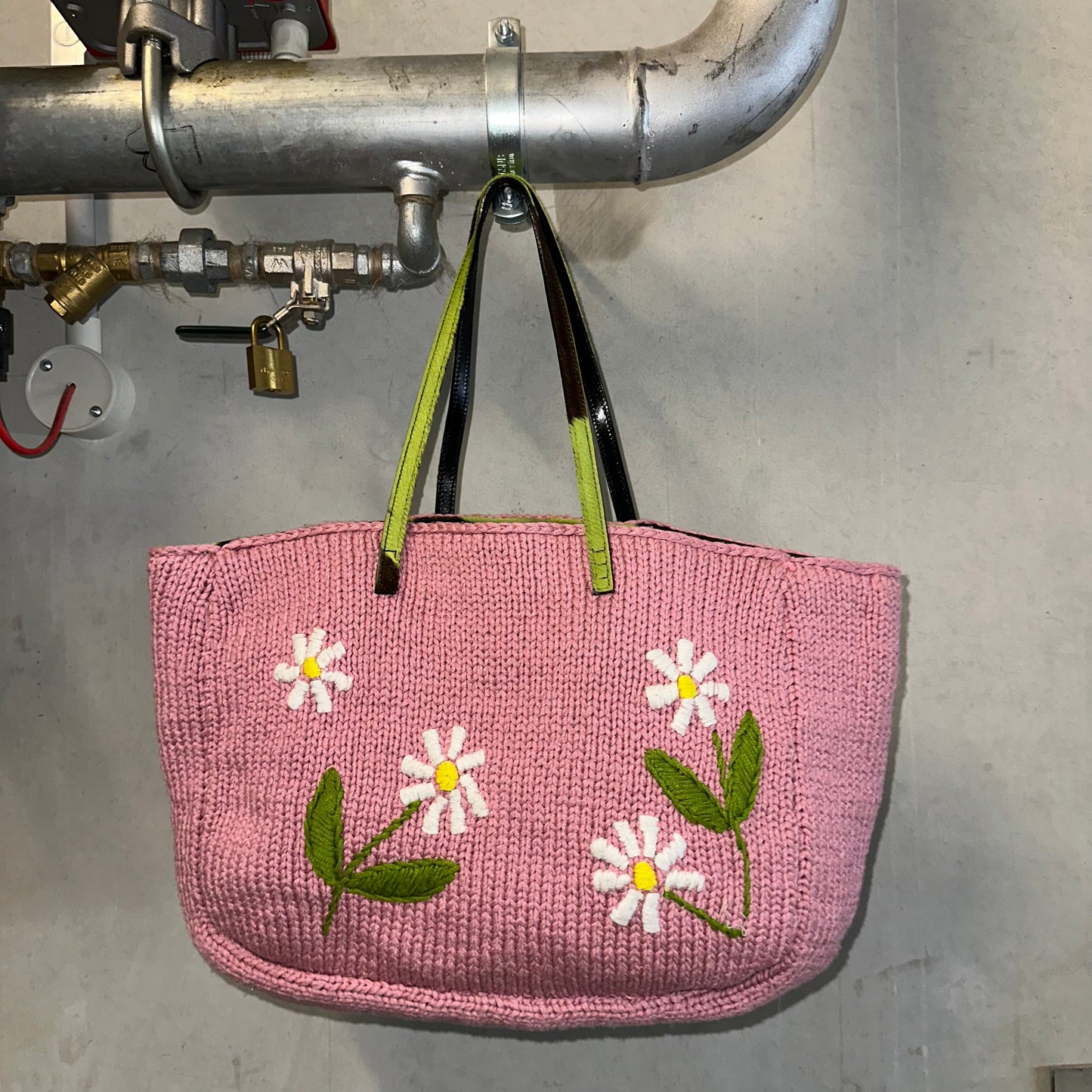 Fendi Rare Floral Knit and Cowhide Tote
