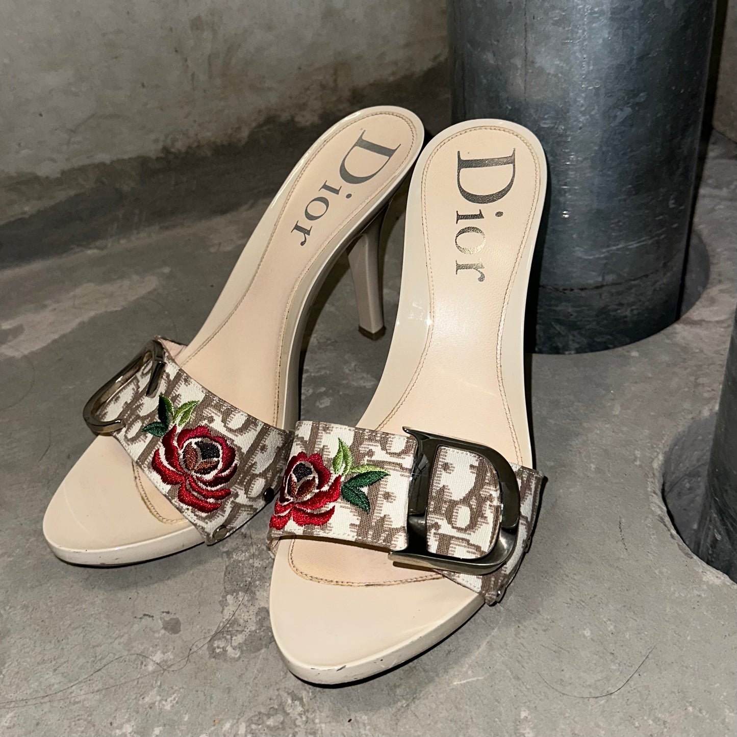Dior Embroidered Trotter Heels (37.5)