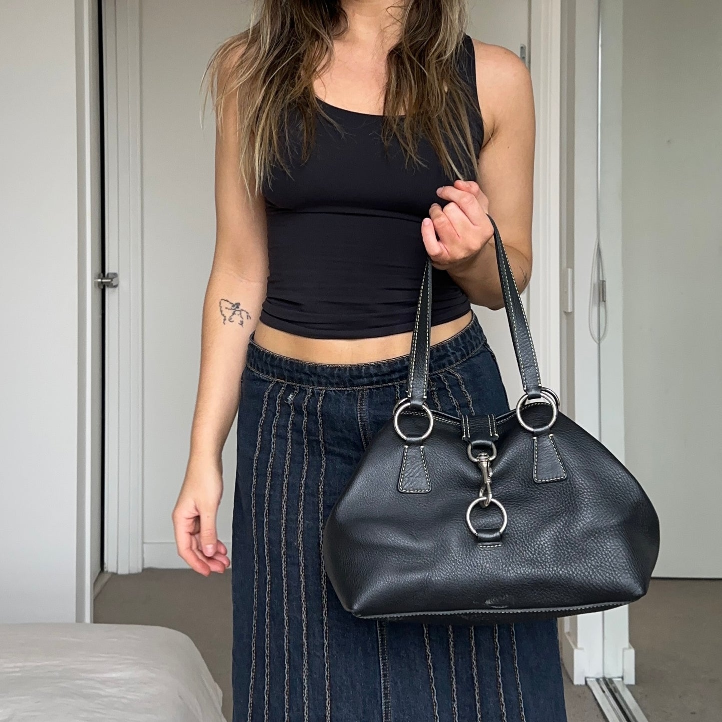 Miu Miu Rare Black Leather Snap Hook Bag