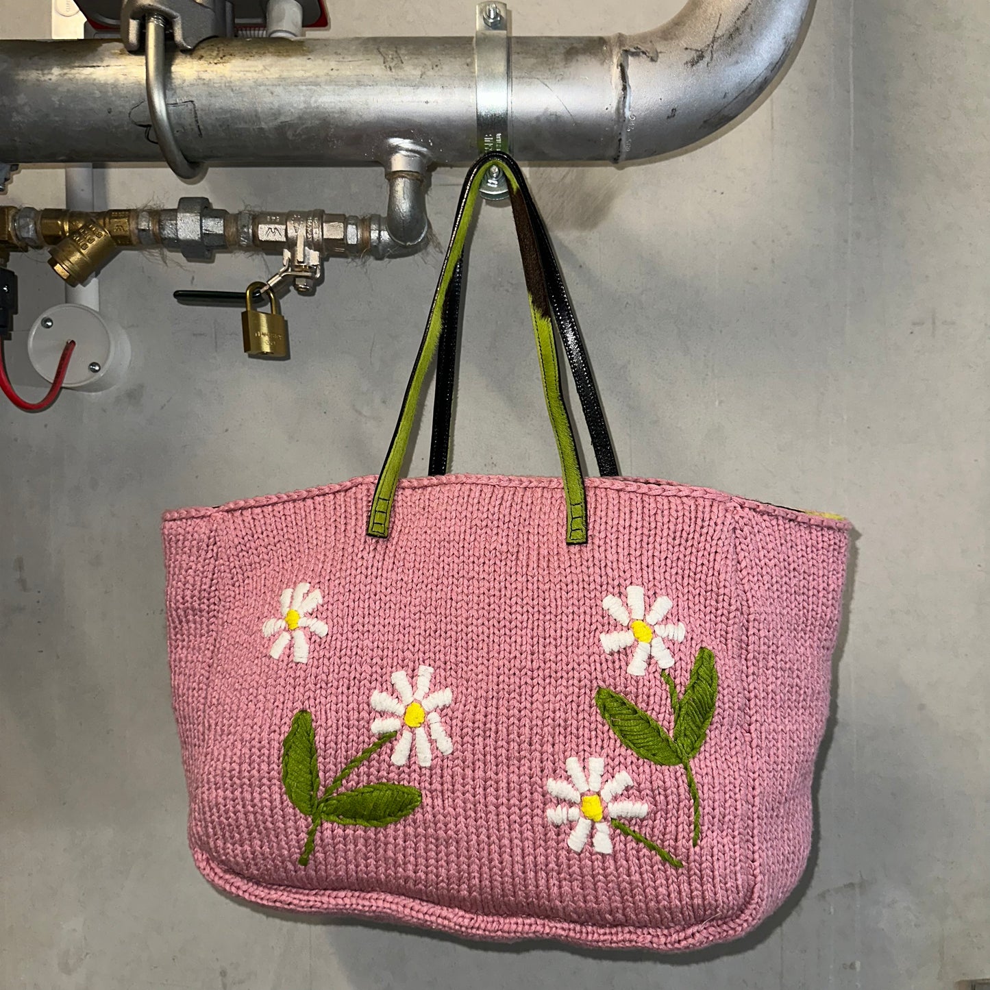 Fendi Rare Floral Knit and Cowhide Tote