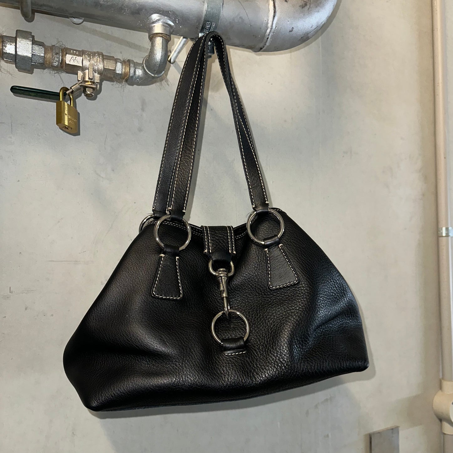 Miu Miu Rare Black Leather Snap Hook Bag