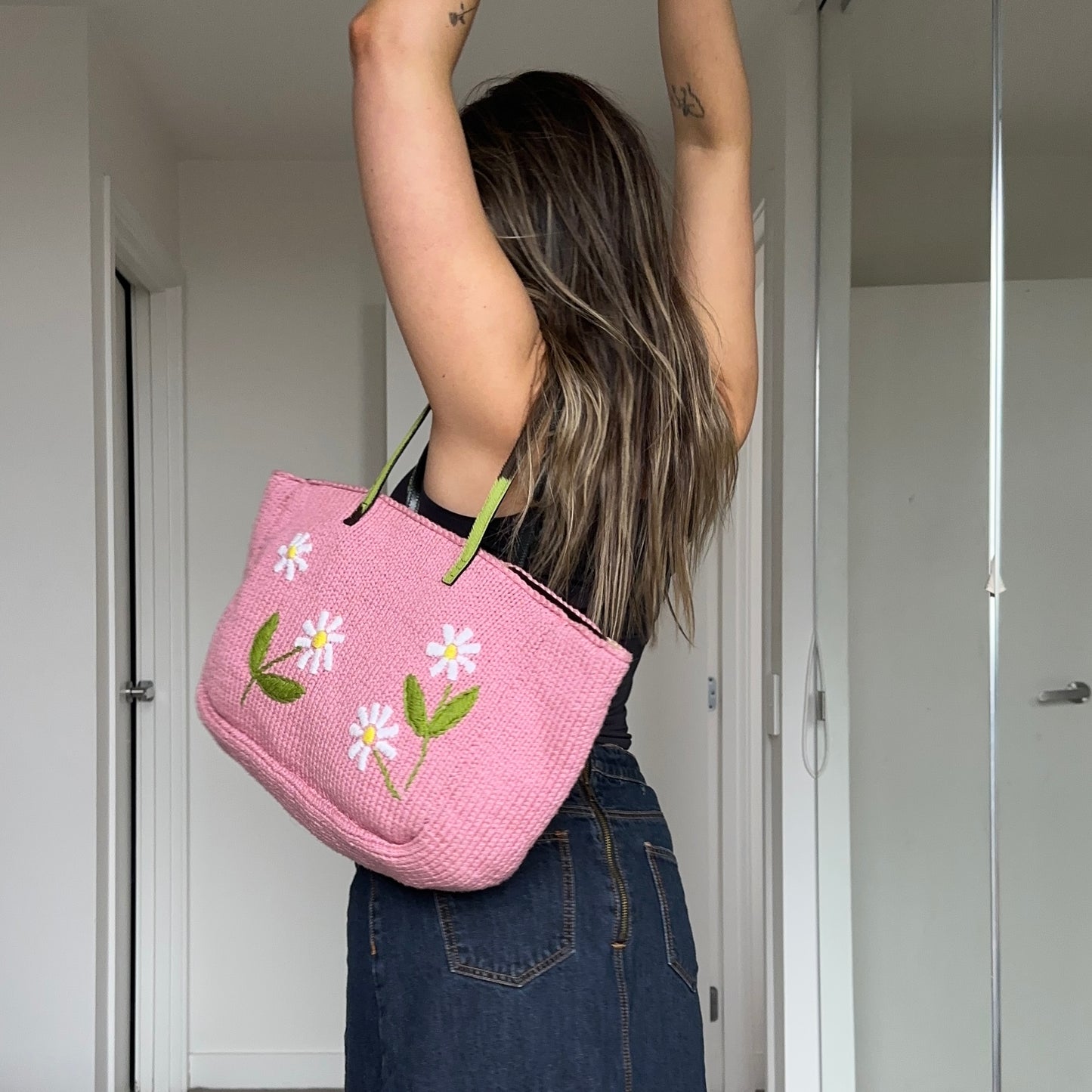 Fendi Rare Floral Knit and Cowhide Tote