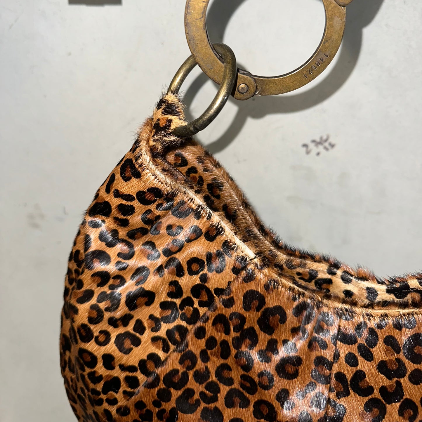 Cuffz Rare Leopard Print Pony Hair Double Cuff Bag