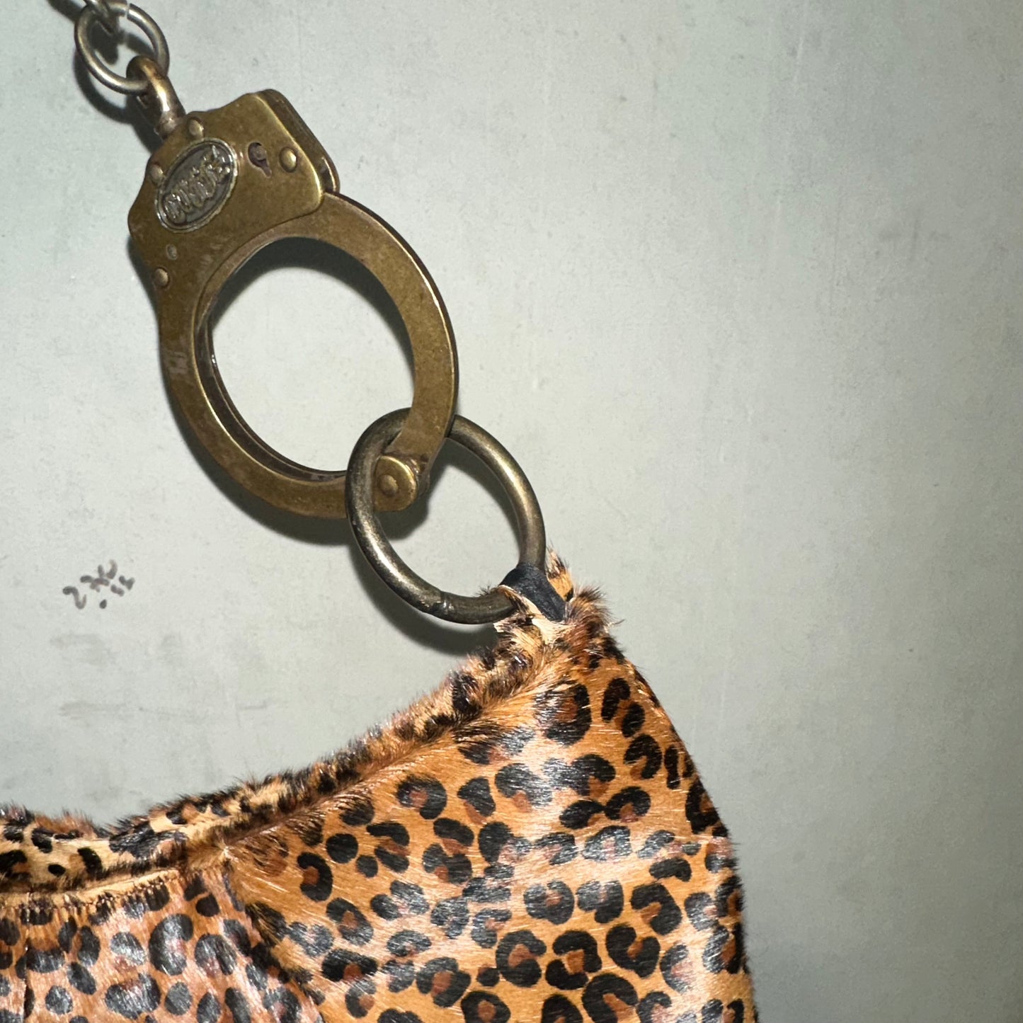 Cuffz Rare Leopard Print Pony Hair Double Cuff Bag
