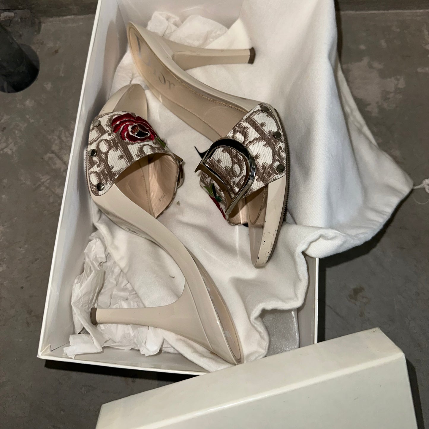 Dior Embroidered Trotter Heels (37.5)