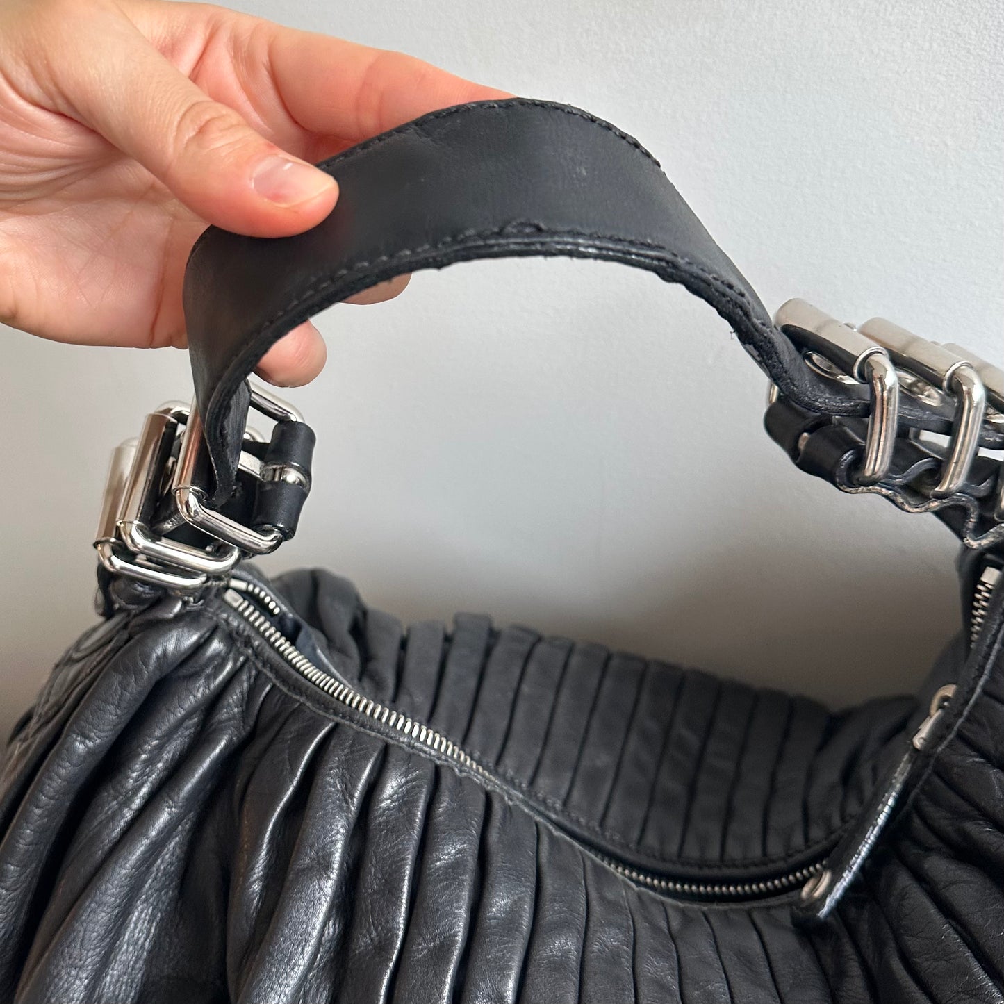 Miu Miu Rare Large Leather Buckle Crescent Bag