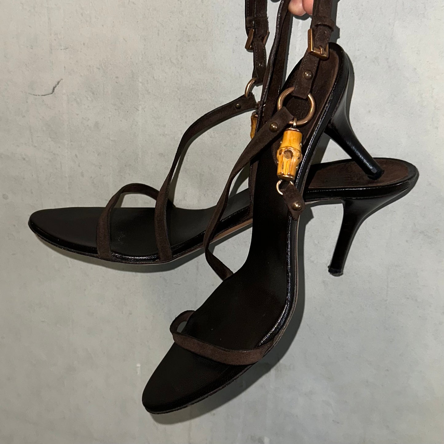 Gucci Brown Suede Bamboo Heels (37.5)
