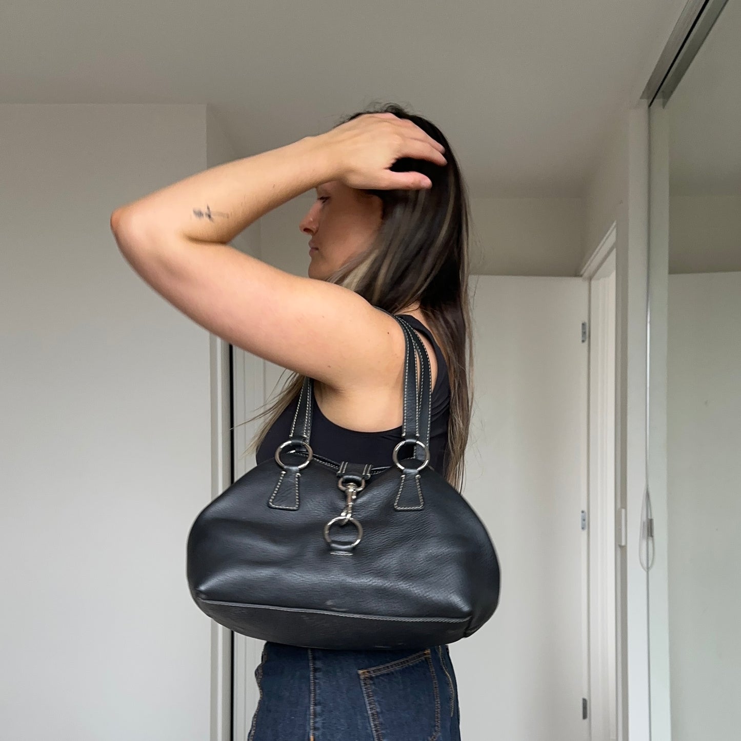 Miu Miu Rare Black Leather Snap Hook Bag