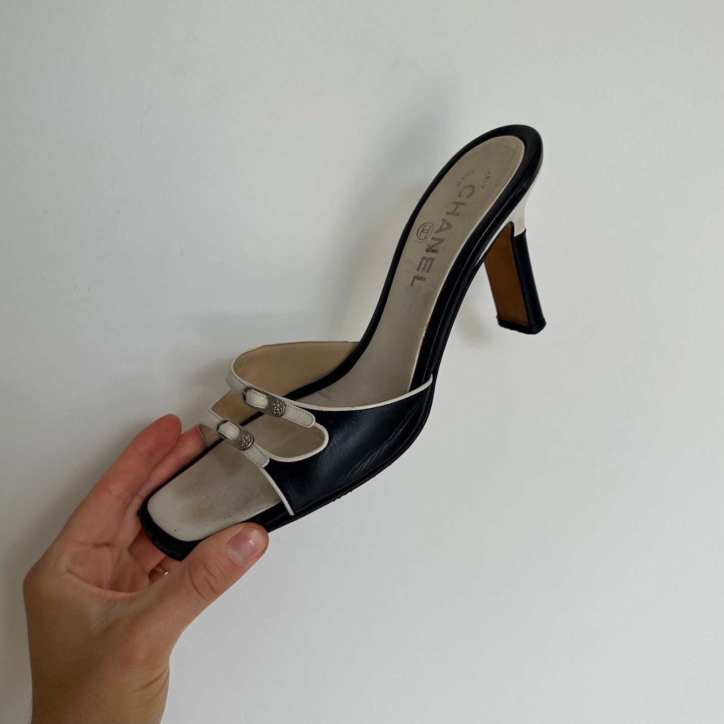 Chanel Black & White Buckle Heels (40)